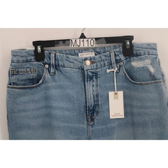 Good American High Rise Distressed Raw Hem Crop Jeans Indigo113 Women 14/32 NWT - Picture 2 of 10